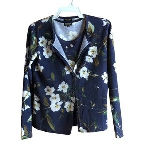 Escada Sweater Set, 100% virgin wool, size M, Blue with white flower pattern